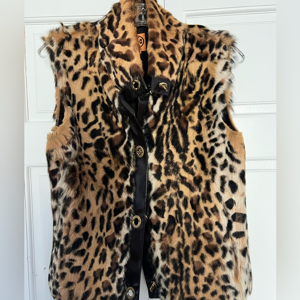 Tory Burch leopard fur vest
